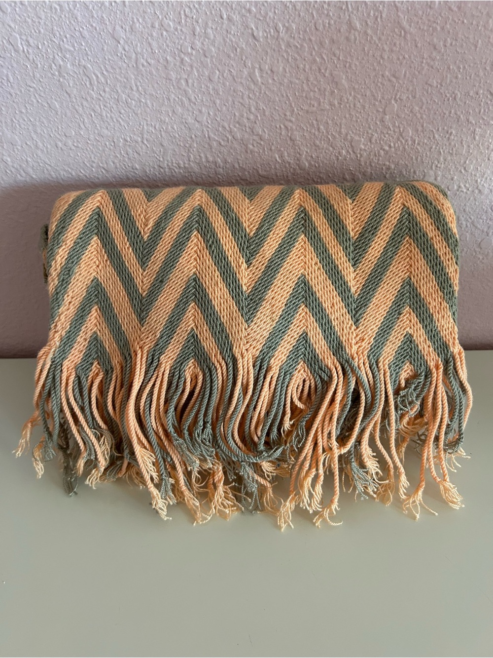 Chevron Fringe Crossbody Bag in Peach and Sage
